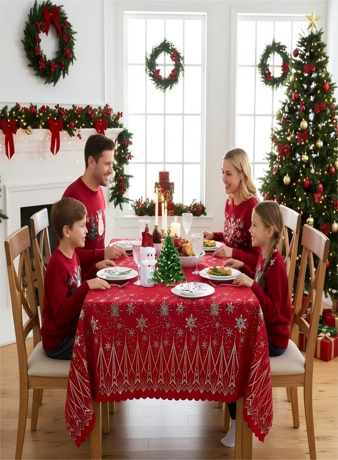 LUSHVIDA Christmas Rectangle Tablecloth - Washable Water Resistance Holiday Microfiber Table Cloth Decorative Table Cover for Banquet Party Kitchen Dining Room, 60 x 84 Inch - Image 2